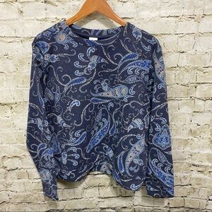 H&M Blue Paisley Print Fleece Lined Pullover Sweater